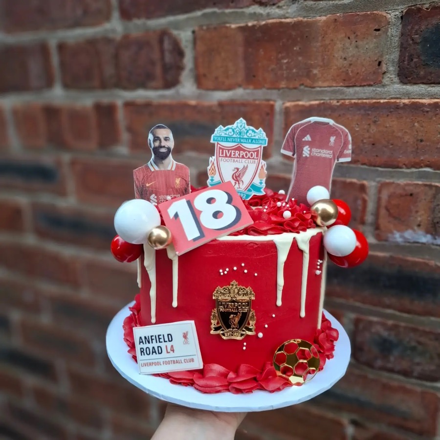Red 18th birthday cake for a football fan